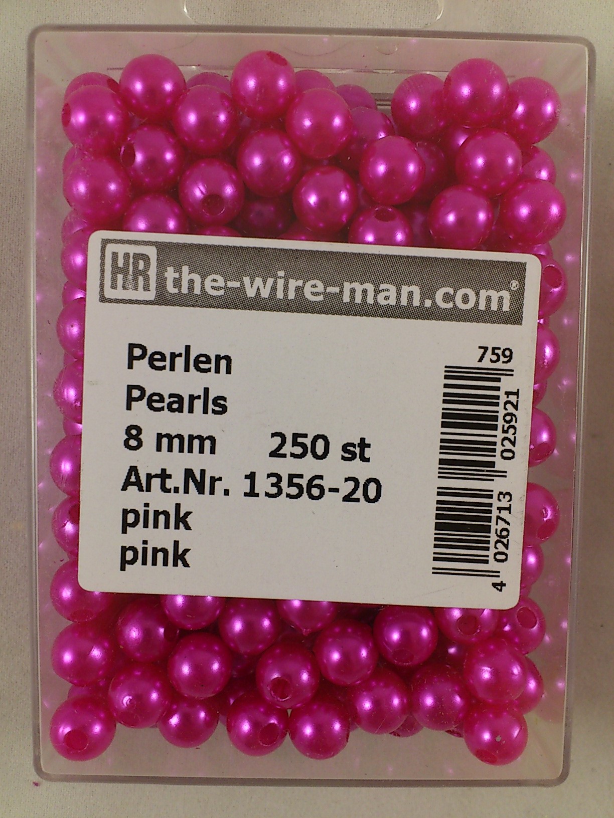 Perlen pink 8 mm. 250 st.